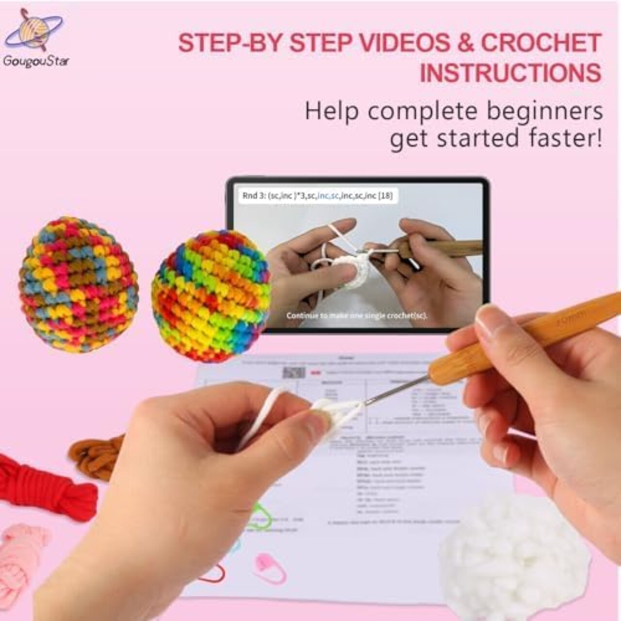 Amigurumi Starter Set with Step-by-Step Video Tutorials & Crochet Accessories